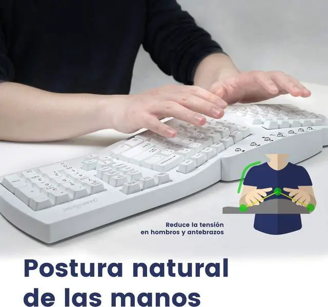 Alt view image 3 of 6 - Perixx PERIBOARD-512W ES USB Teclado Ergonomico - 19.09x9.29x1.97 Inches - Blanco - QWERTY Espa?ol, White