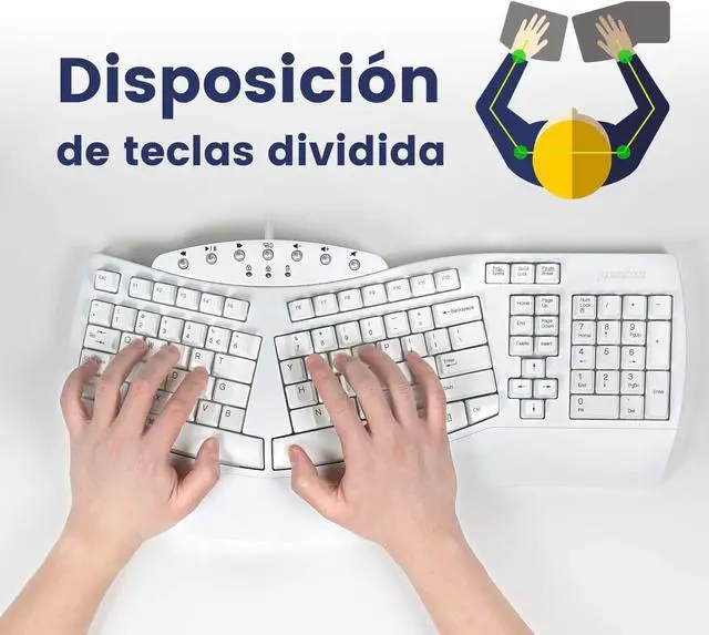 Alt view image 4 of 6 - Perixx PERIBOARD-512W ES USB Teclado Ergonomico - 19.09x9.29x1.97 Inches - Blanco - QWERTY Espa?ol, White