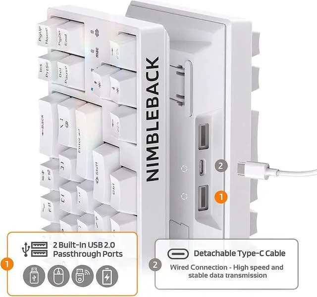 Alt view image 4 of 7 - LTC NB681 Nimbleback Wired 65% Mechanical Keyboard, RGB Backlit Ultra-Compact 68 Keys Gaming Keyboard with Hot-Swappable Switch and Stand-Alone Arrow/Control Keys (Brown Switch, White)