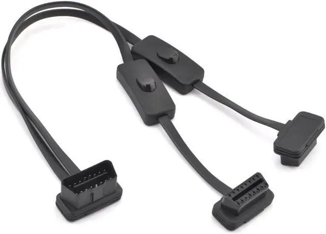 Main image of iKKEGOL OBD2 OBDII 1 to 2 Ultra Low Profile 16 Pin Male to Female Y Splitter Cord Diagnostic Extension Cable with Individually Power Switch 50cm / 20"