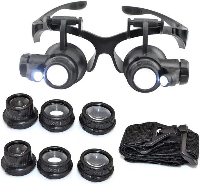 Main image of iKKEGOL 10X 15X 20X 25X LED Double Eye Jeweler Watch Repair Magnifying Glasses Loupe Magnifier 9892G