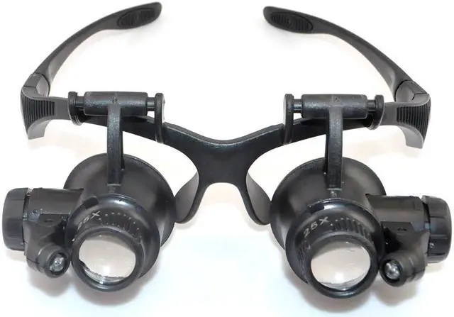 Alt view image 2 of 7 - iKKEGOL 10X 15X 20X 25X LED Double Eye Jeweler Watch Repair Magnifying Glasses Loupe Magnifier 9892G
