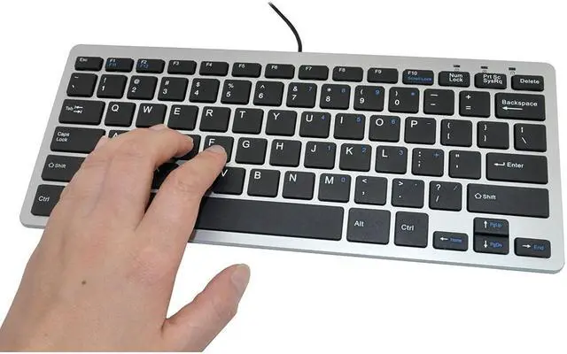 Alt view image 3 of 7 - iKKEGOL Mini USB Slim Wired 78-Key Small Compact Keyboard for Desktop Laptop PC Win 7 - Silver/Black