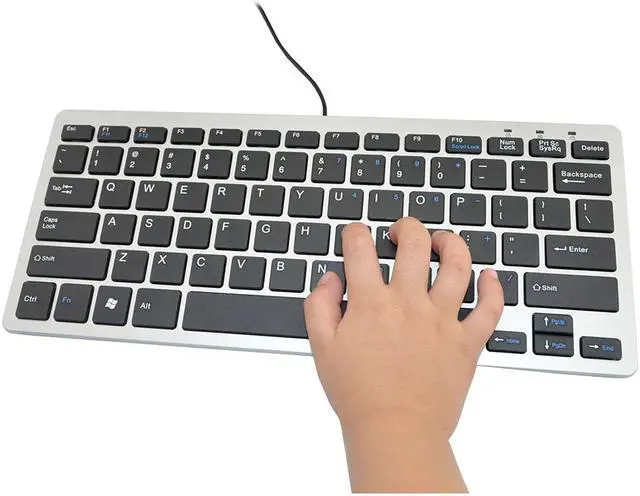 Alt view image 6 of 7 - iKKEGOL Mini USB Slim Wired 78-Key Small Compact Keyboard for Desktop Laptop PC Win 7 - Silver/Black