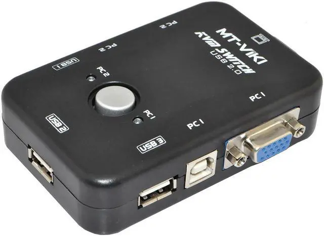 Alt view image 2 of 7 - iKKEGOL USB 2.0 2 Port Monitor VGA SVGA KVM Switch Box + 2 KVM Cables for PC Keyboard Mouse Color Black