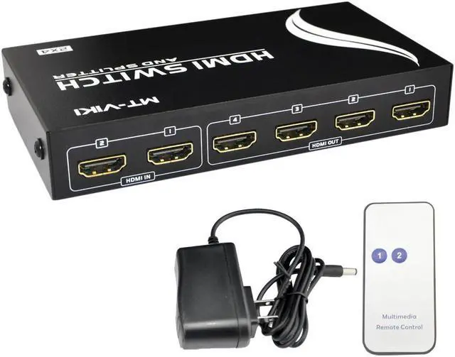 Main image of iKKEGOL 4 Port Output 4x 2 Input HDMI Splitter Switch Box 1080P Blue Ray HDTV DVD HUB Remote Control with Power Supply