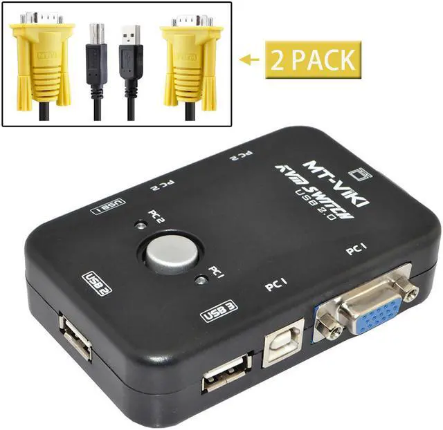 Alt view image 2 of 7 - 2 Port USB KVM VGA Switch Box + Cable for PC Mouse Keyboard sharing Monitor DVR Game