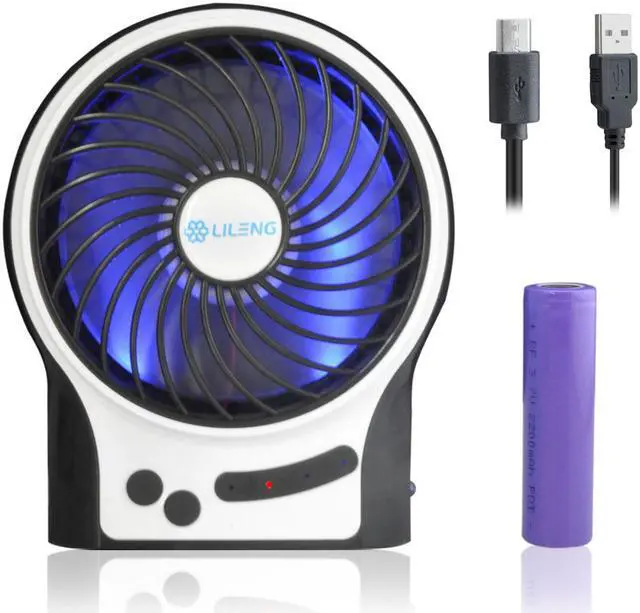Alt view image 3 of 6 - iKKEGOL Mini Portable Wireless USB Li-ion Rechargeable Strong Wind Desk Fan Air Cooling LED 3 Gear Speed Adjustable(Black)