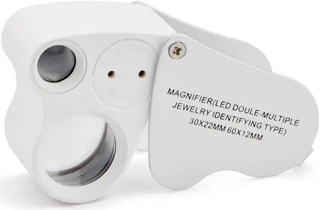Main image of iKKEGOL 30x 60x Dual Lens Jewelers Eye Loupe Illuminated LED Metal Body Glass Magnifier
