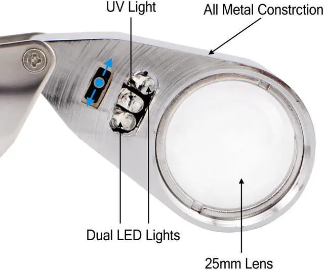 Alt view image 2 of 7 - iKKEGOL 40X 25mm All Metal Magnifier Jeweler LED UV Lens Jewelery Loupe Magnifier (LED Currency Detecting/Jewelry Identifying Type)