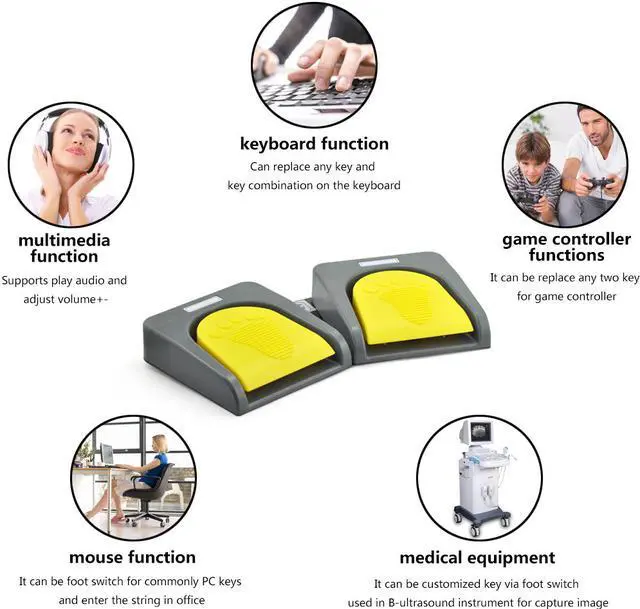 Alt view image 7 of 7 - iKKEGOL USB Double 2 Foot Switch Control Pedal Video Game Customized PC keyboard Multimedia key Free Drive HID
