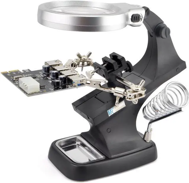 Main image of iKKEGOL 10 LED Lighting 3X Main Lens 4.5X Accessorial Lens Auxiliary Alligator Clip Magnifier Third Hand Soldering Solder Iron Stand(Black)