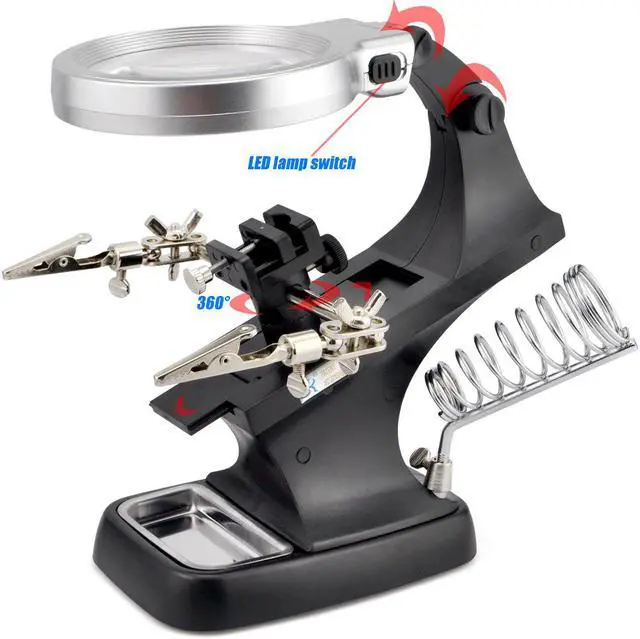Alt view image 2 of 7 - iKKEGOL 10 LED Lighting 3X Main Lens 4.5X Accessorial Lens Auxiliary Alligator Clip Magnifier Third Hand Soldering Solder Iron Stand(Black)