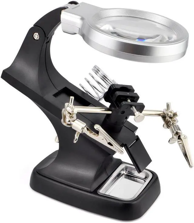 Alt view image 3 of 7 - iKKEGOL 10 LED Lighting 3X Main Lens 4.5X Accessorial Lens Auxiliary Alligator Clip Magnifier Third Hand Soldering Solder Iron Stand(Black)