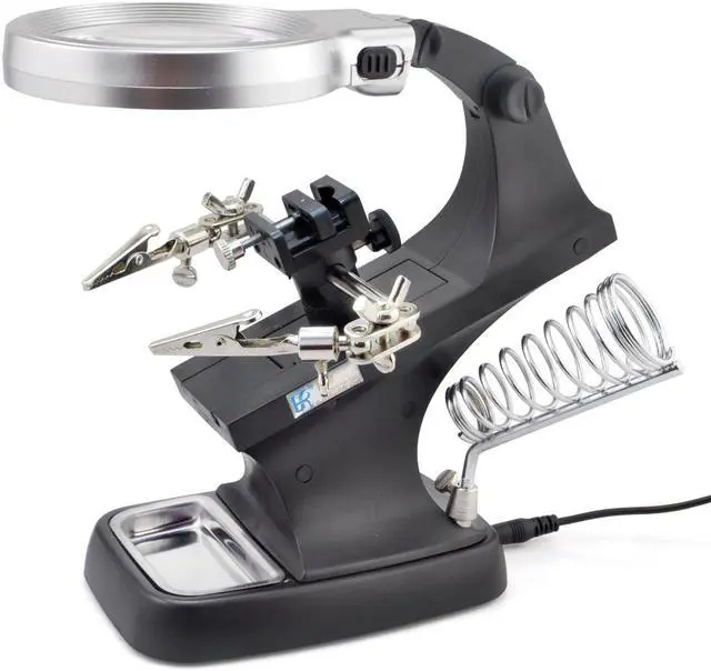 Alt view image 5 of 7 - iKKEGOL 10 LED Lighting 3X Main Lens 4.5X Accessorial Lens Auxiliary Alligator Clip Magnifier Third Hand Soldering Solder Iron Stand(Black)