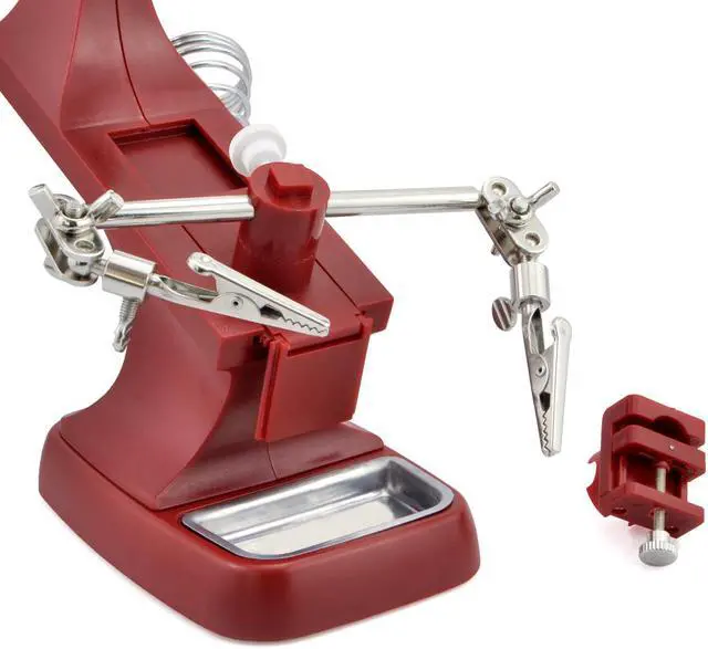 Alt view image 3 of 5 - iKKEGOL 10 LED Lighting 3X Main Lens 4.5X Accessorial Lens White Auxiliary Alligator Clip Magnifier Third Hand Soldering Solder Iron Stand (Red)