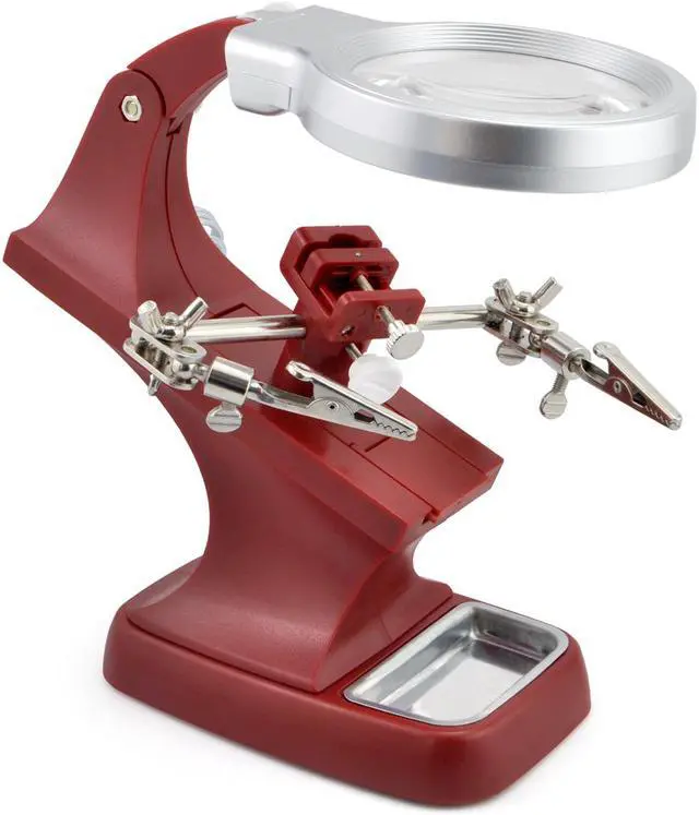 Alt view image 4 of 5 - iKKEGOL 10 LED Lighting 3X Main Lens 4.5X Accessorial Lens White Auxiliary Alligator Clip Magnifier Third Hand Soldering Solder Iron Stand (Red)