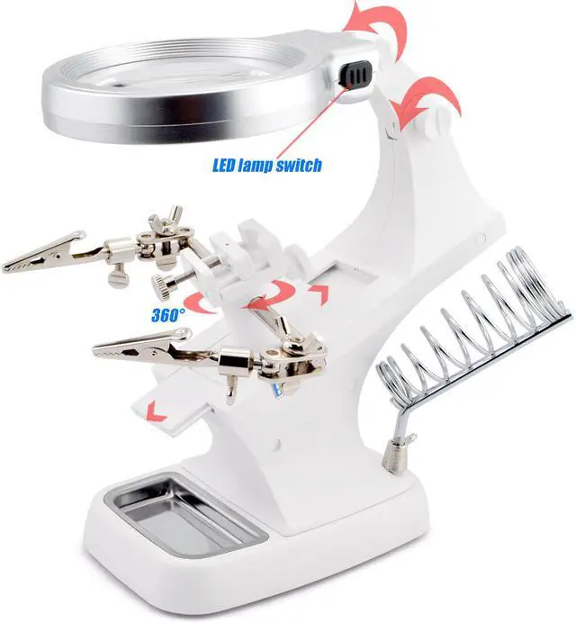 Alt view image 3 of 5 - iKKEGOL 10 LED Lighting 3X Main Lens 4.5X Accessorial Lens White Auxiliary Alligator Clip Magnifier Third Hand Soldering Solder Iron Stand (White)