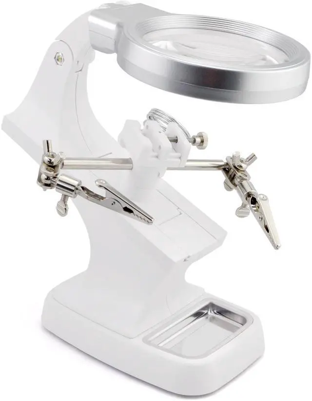 Alt view image 5 of 5 - iKKEGOL 10 LED Lighting 3X Main Lens 4.5X Accessorial Lens White Auxiliary Alligator Clip Magnifier Third Hand Soldering Solder Iron Stand (White)