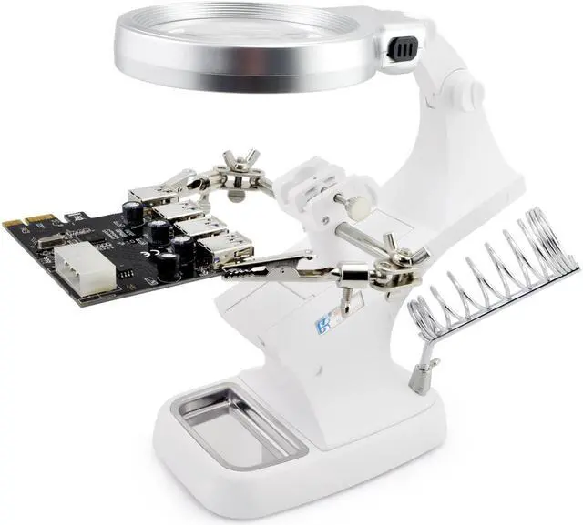 Main image of iKKEGOL 10 LED Lighting 3X Main Lens 4.5X Accessorial Lens White Auxiliary Alligator Clip Magnifier Third Hand Soldering Solder Iron Stand (White)