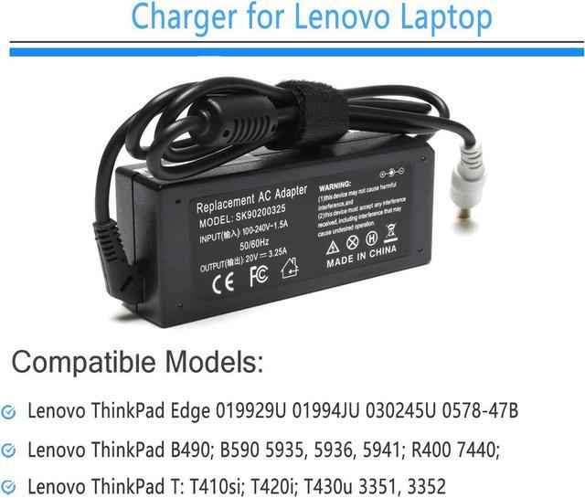 Alt view image 4 of 5 - 65W AC Adapter Laptop Charger for Lenovo Thinkpad E545 T530 T61 X140e X230; Edge 15 E430 E520 E530 E535; SL500 SL510 T430u T520 X120e X130e X131e X200 X201 X220 X230t X300 X60 S230u Twist Power Cord