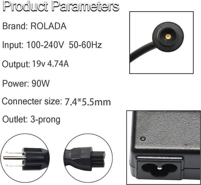 Alt view image 2 of 6 - 90W?AC?Adapter?Power?Supply?Cord?Laptop?Charger?for?HP?Pavilion?Dv4?Dv6?Dv7?G50?G60?G60T?G61?G62?G72?2000;?EliteBook?2540p?2560p?2570p?2730p?2740p?CQ40?CQ45?Cq50?Cq57?Cq58?Cq60?Cq61?Cq62