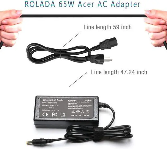 Alt view image 6 of 6 - 19V Power LCD Monitor Charger for Acer S202HL S230HL S231HL S232HL H236HL G246HL H276HL G276HL G236HL S240HL S220HQL S271HL H226HQL G226HQL S202HL S241HL HN274H AC Adapter Power Supply with Cord