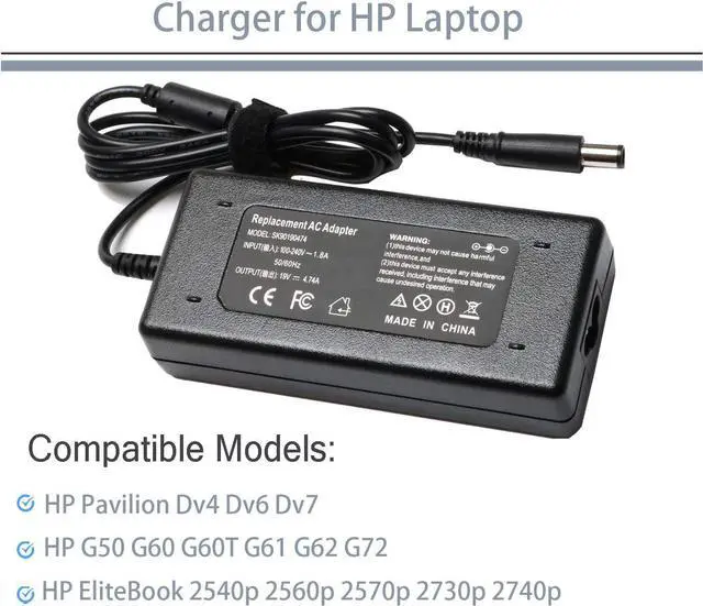 Alt view image 4 of 6 - 90W?AC?Adapter?Power?Supply?Cord?Laptop?Charger?for?HP?Pavilion?Dv4?Dv6?Dv7?G50?G60?G60T?G61?G62?G72?2000;?EliteBook?2540p?2560p?2570p?2730p?2740p?CQ40?CQ45?Cq50?Cq57?Cq58?Cq60?Cq61?Cq62