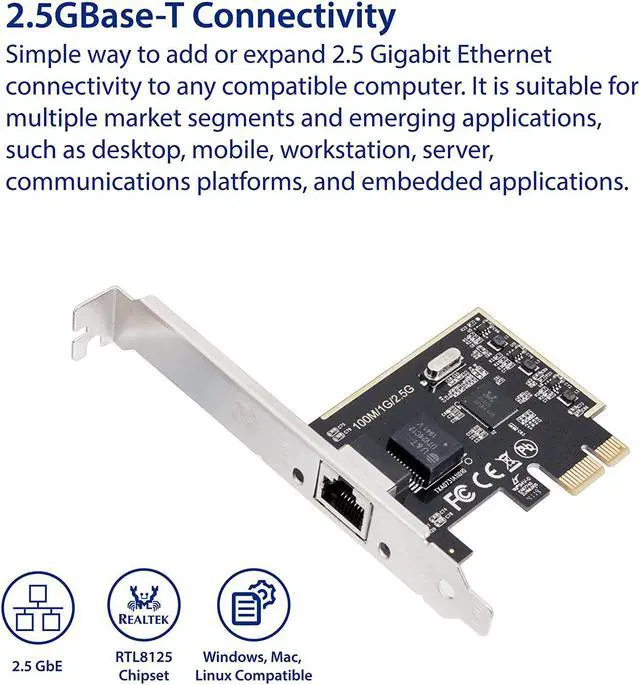 Alt view image 10 of 20 - 2.5 Gigabit Ethernet PCI Express PCI-E Network Controller Card 10/100/1000/25000 Mbps RJ45 LAN Adapter Converter for Desktop PC