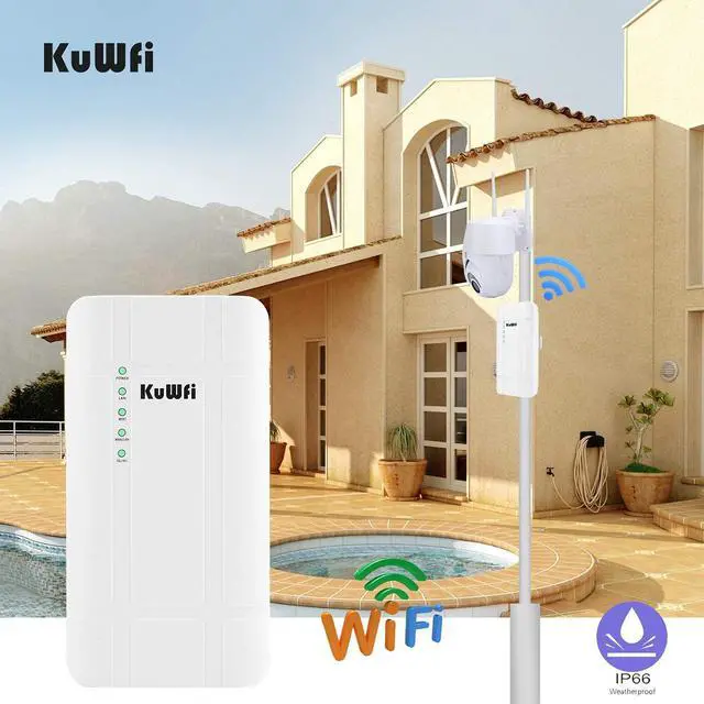 Alt view image 5 of 7 - KuWFi 300Mbps Outdoor 4G LTE CPE WiFi Router with Sim Card Slot CAT4 SIM Routers with POE Adapter Work with IPcamera or Outside WiFi Coverage (US Version B2/B4/B5/B12/B13/B14/B66/B71)