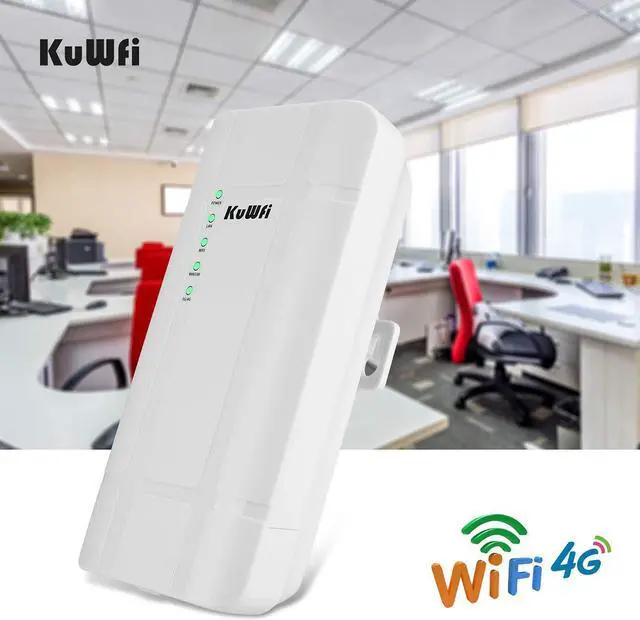 Alt view image 4 of 7 - KuWFi 300Mbps Outdoor 4G LTE CPE WiFi Router with Sim Card Slot CAT4 SIM Routers with POE Adapter Work with IPcamera or Outside WiFi Coverage (US Version B2/B4/B5/B12/B13/B14/B66/B71)