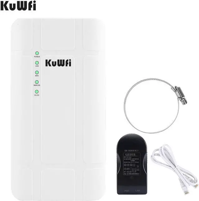 Alt view image 7 of 7 - KuWFi 300Mbps Outdoor 4G LTE CPE WiFi Router with Sim Card Slot CAT4 SIM Routers with POE Adapter Work with IPcamera or Outside WiFi Coverage (US Version B2/B4/B5/B12/B13/B14/B66/B71)