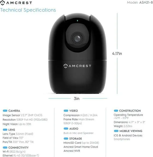 Alt view image 10 of 16 - Amcrest 1080P WiFi Camera Indoor, Nanny Cam, Dog Camera, Sound & Baby Monitor, Human & Pet Detection, Motion-Tracking, w/ 2-Way Audio, Phone App, Pan/Tilt Wireless IP Camera, Night Vision, Smart Home