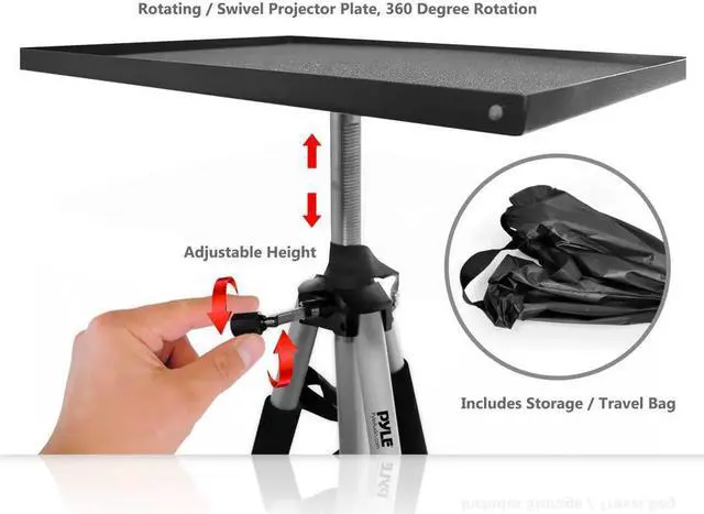 Alt view image 3 of 4 - Pyle Video Projector Mount Stand, Adjustable Height 20.5in-59in, Rotating Stand, Tripod Legs, Anti Slip Rubber, Easy Assemble, Includes Plate and Travel Bag for Home, Office or Classroom (PRJTPS37)