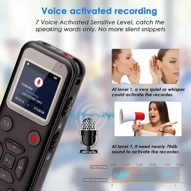 Alt view image 6 of 7 - 72GB Digital Voice Activated Recorder: Portable Tape Recorder with Playback Audio Recording Device for Lectures Meetings, Small Dictaphone Sound Recorder with Line in | Password | Support TF Expansion