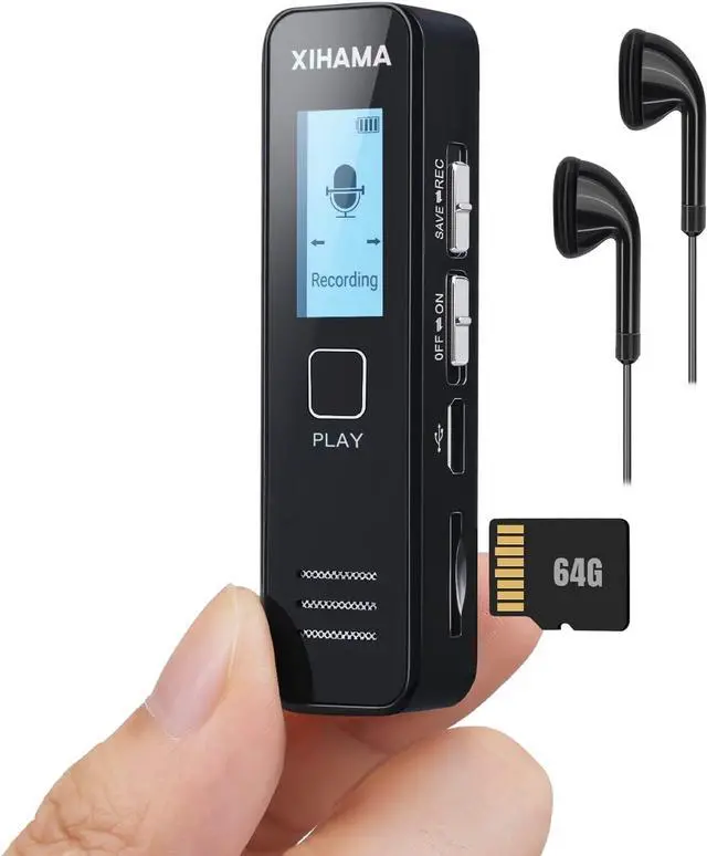 Main image of 64GB Mini Voice Recorder, Digtal Voice Recorder Spy Hidden Pocket Tape Recorder with Playback for Lectures, Meetings, XIHAMA 4608 Hours Handheld Audio Recorder with Microphone, USB Charge, Password