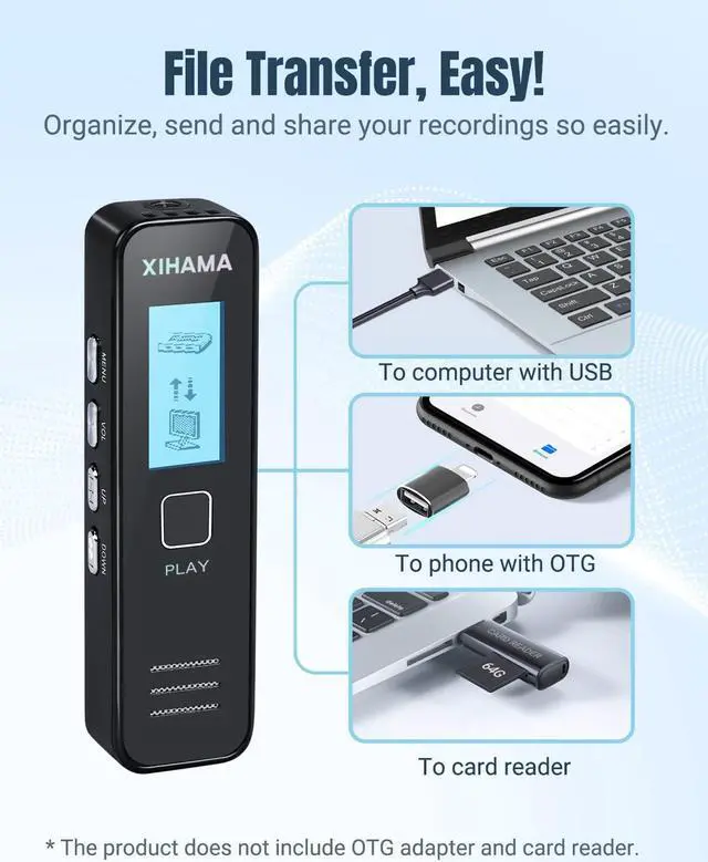 Alt view image 5 of 6 - 64GB Mini Voice Recorder, Digtal Voice Recorder Spy Hidden Pocket Tape Recorder with Playback for Lectures, Meetings, XIHAMA 4608 Hours Handheld Audio Recorder with Microphone, USB Charge, Password