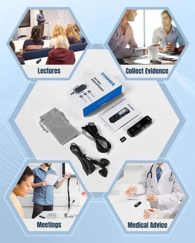 Alt view image 6 of 6 - 64GB Mini Voice Recorder, Digtal Voice Recorder Spy Hidden Pocket Tape Recorder with Playback for Lectures, Meetings, XIHAMA 4608 Hours Handheld Audio Recorder with Microphone, USB Charge, Password