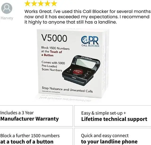 Alt view image 10 of 14 - CPR V5000 Landline Call Blocker, Block 5000 Known and 1500 Additional Scam Robocall. Block All Robocalls, Political Calls, Private Calls at a Touch of a Button