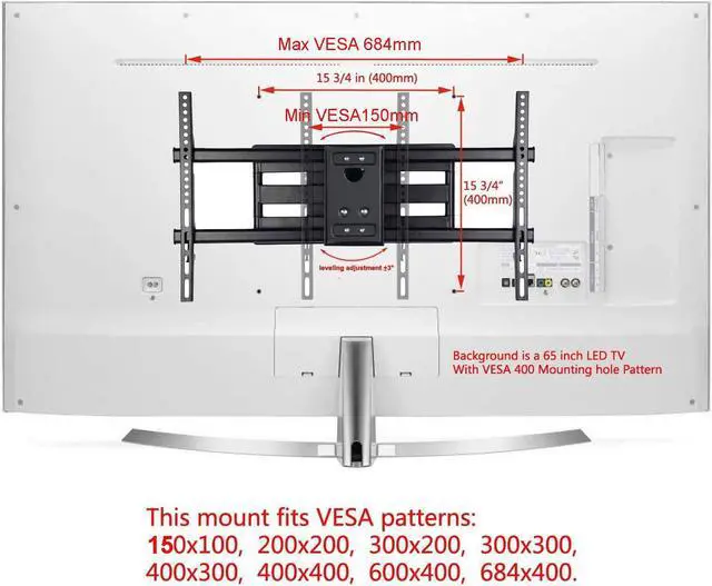 Alt view image 6 of 7 - VideoSecu Heavy Duty Full Motion Tilt Swivel Extend Articulating TV Wall Mount for most 40-70" Sony Samsung LG Vizio Sharp LCD LED Plasma HDTV with VESA 684x400/ 684x300/ 600x400mm, loading 125lbs AW9