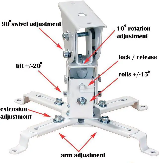 Alt view image 2 of 13 - VideoSecu Tilt Swivel Rotate LCD DLP Projector Ceiling Mount Bracket Fits Flat or Vaulted Ceiling with Extendable Pole - Height Adjustable/ Cable Management 3CA