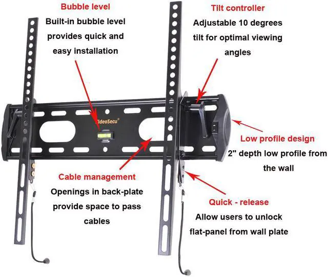 Alt view image 5 of 5 - VideoSecu Tilt TV Wall Mount for most 40 42 43 47 inch LED LCD Plasma Displays Flat Panel Screens with VESA 400x400, 300x300mm 1XP