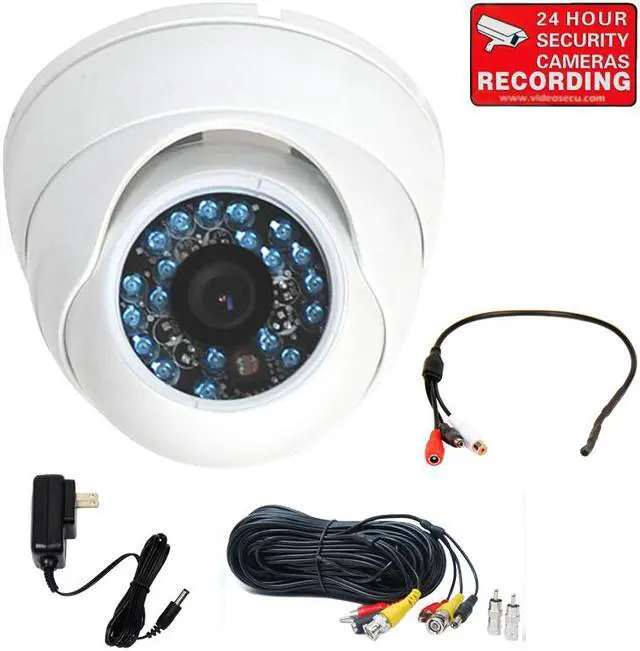 Main image of VideoSecu Outdoor Indoor Vandal-proof Weatherproof CCTV Surveillance Infrared Day Night Vision Security Camera Built-in 1/3 inch CCD 3.6mm Wide Angle with Power Supply, Cable and Audio Microphone CH2