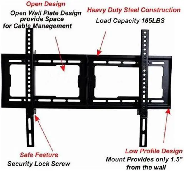 Alt view image 3 of 5 - VideoSecu Fixed TV Wall Mount for 26-65 inch LED LCD Plasma UHD with loading 165lbs, VESA 600x400/ 400x400, Low Profile Heavy Duty Bracket 1NN