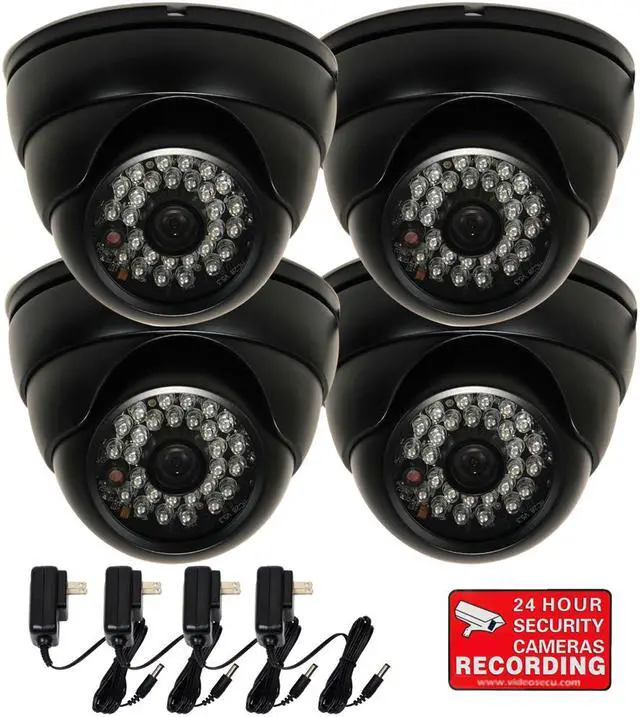 Main image of VideoSecu 4 Pack Outdoor Indoor Weatherproof Security Camera IR Day Night Vision 28 LEDs Built-in 1/3" SONY Effio CCD 600TVL 3.6mm Wide Angle Lens with 4 Power Supply WQ9