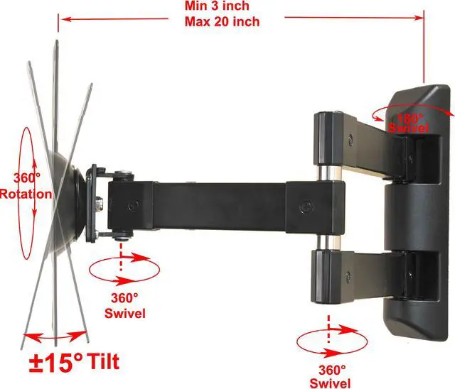 Alt view image 3 of 3 - VideoSecu Swivel Tilt Rotate TV Monitor Wall Mount for 22-39 inch, some up to 42 inch LCD LED HDTV with VESA 200x200/ 100x100, loading 66lbs, Articulating TV Bracket/ Heavy Duty 3K9