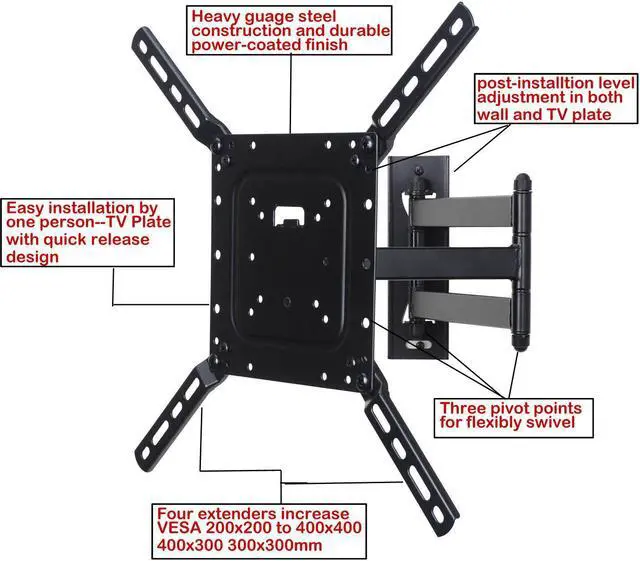 Alt view image 2 of 7 - VideoSecu LED LCD HDTV TV Wall Mount 22-50 inch Flat Panel Screen Swivel Tilt Articulating Arm TV Mount Bracket with VESA 400x400mm, loading 66lbs, Long Extension 20"/ Low Profile aw7