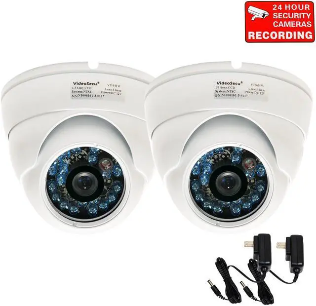 Main image of VideoSecu 2 Pack Vandal Proof Weatherproof Indoor Outdoor Security Camera IR Day Night Vision Builit-in 1/3 inch SONY CCD 600 TV Lines High Resolution 3.6 mm Wide Angle Lens with 2 Power Supply A56