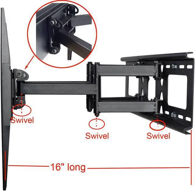 Alt view image 3 of 7 - VideoSecu Articulating Tilt Swivel TV Wall Mount for Samsung 32-55" LED LCD HDTV UHD Plasma, Heavy Duty Full Motion TV Mount BK7