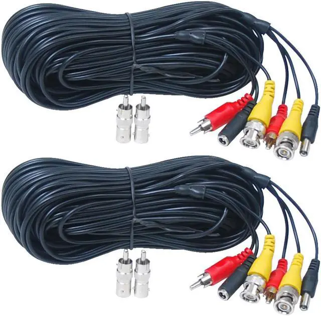 Main image of VideoSecu 2x 50ft Audio Video Wire Cord Power Extension Cable with Free BNC/RCA Adapters for CCTV Surveillance Security Camera with Free BNC RCA Connectors b2p